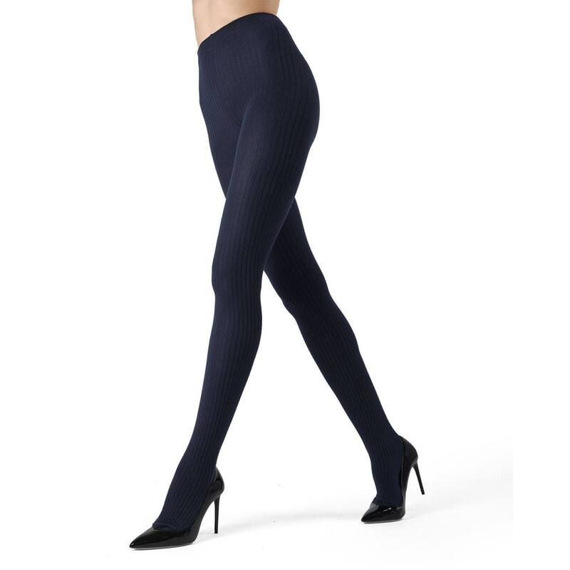 メモイ レディース アンダーウェア 靴下 リブ セーター コットン MeMoi Boston Ribbed Cotton Blend Sweater Tights Navy ネイビー