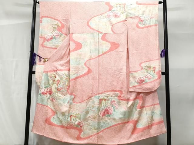 平和屋着物●極上　振袖　駒刺繍　短冊草花文　暈し染め　銀通し地　逸品　CZAA5136s6 平和屋着物○極上 森英恵・HANAE MORI 振袖 駒刺繍 草花文 暈し