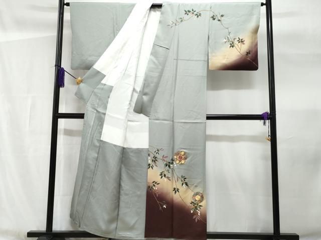 平和屋着物■上質な小紋　花蝶文　暈し染め　銀彩　正絹　逸品　未使用　CABF9326ev 平和屋着物□上質な小紋 絵霞花蝶文 金彩 正絹 逸品 CABG6805xiの通販