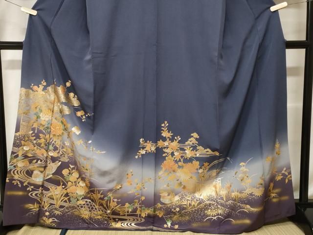 平和屋着物●訪問着　駒刺繍　流水花蝶文　暈し染め　金彩　正絹　逸品　DABC2544ud 平和屋着物○創業460年・千總 訪問着 駒刺繍 吉祥花文 暈し染め 金彩