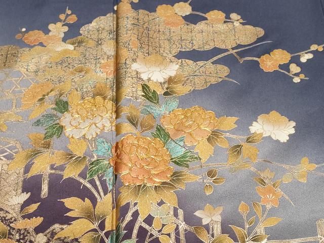 平和屋着物●訪問着　駒刺繍　流水花蝶文　暈し染め　金彩　正絹　逸品　DABC2544ud 平和屋着物○創業460年・千總 訪問着 駒刺繍 吉祥花文 暈し染め 金彩