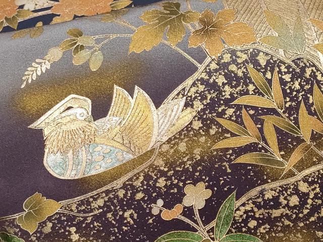 平和屋着物●訪問着　駒刺繍　流水枝花文　暈し染め　金彩　正絹　逸品　CABD0274ut 平和屋着物□訪問着 駒刺繍 立波枝梅笹文 暈し染め 正絹 逸品