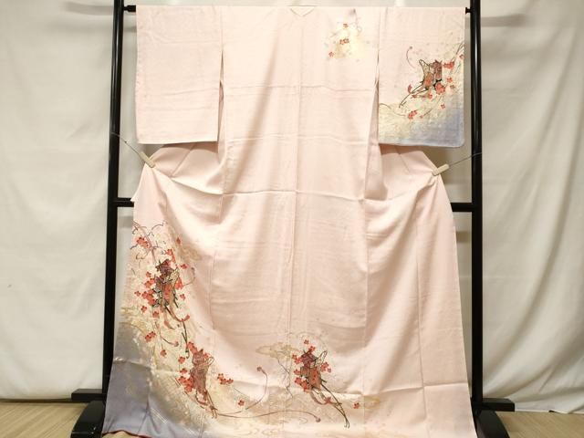 平和屋着物●夢工房　小紋　猫と薔薇　やまと誂製　ロング丈　洗える着物　未使用　AABG2748cs 平和屋着物○長襦袢 無双仕立て 市松舞桜文 やまと誂製 正絹 逸品