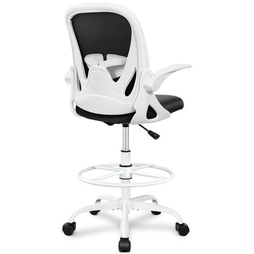 Primyデスクチェアオフィスチェア人間工学椅子製図用スツールチェアフットリング付きスタンディングオフィスチェア跳ね上げ式アームレスト通気性メッシュランバーサポート調整可能疲…