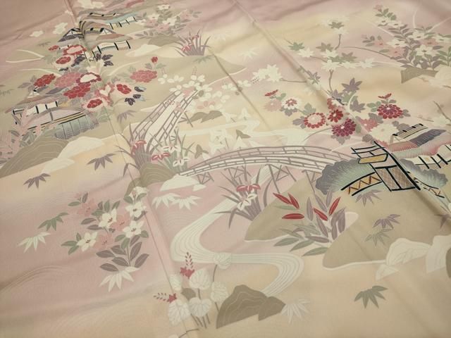 平和屋着物●訪問着　ろうけつ染　松竹梅風景文　正絹　逸品　AABF5166cs 平和屋着物○訪問着 ろうけつ染 松竹梅風景文 正絹 逸品 AABF5166csの