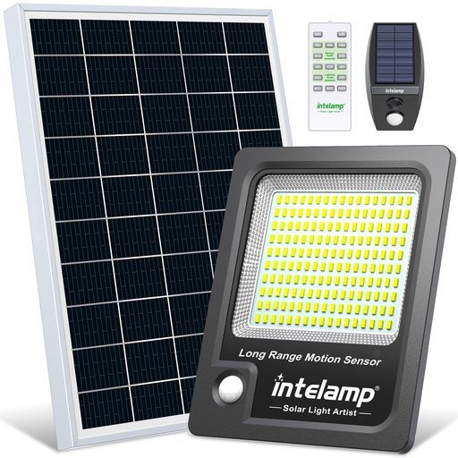 intelampソーラーライト屋外人感センサー(2000LM高輝度・大容量12000mAh)防犯・防災対応IP65防水玄関庭駐車場(ブラック)