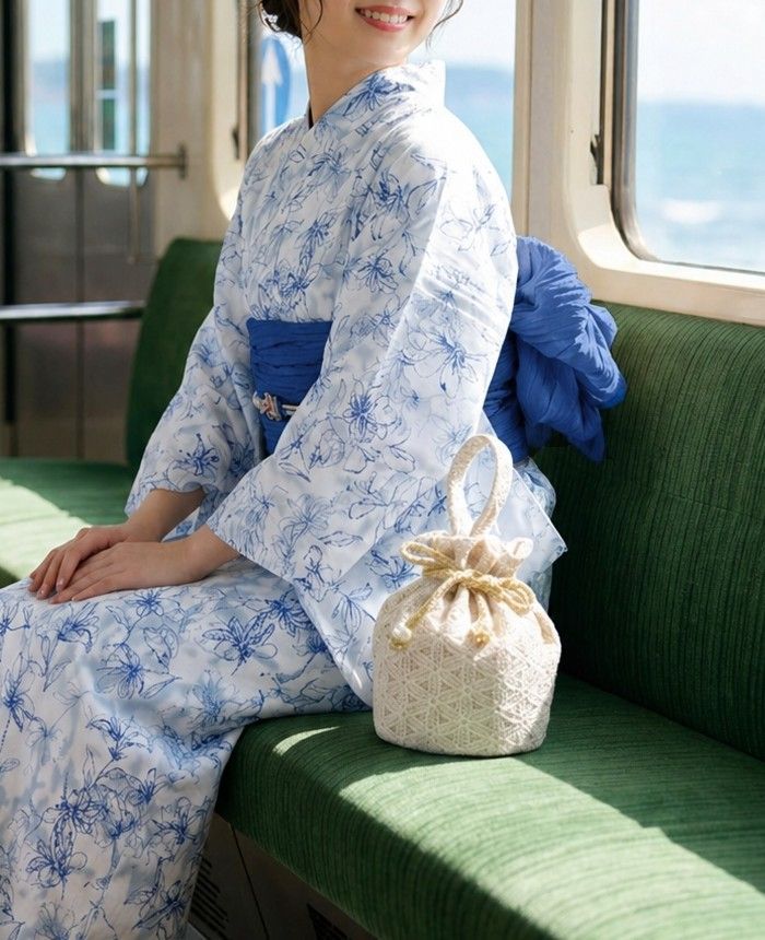2026年販売開始！水彩フラワーブルー【F】1人で着れる。ワンピース浴衣3点セット（ワンピース+羽織+兵児帯）/2WAY セパレート レディース 二部式 セパレート浴衣 レディース 大人 和服 和装 花火大会 夏祭り 盆踊り フリーサイズ