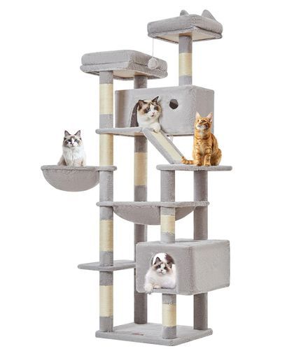 Taoqimiaoキャットタワー高さ180cm大型猫用多頭飼い対応据え置き省スペース転倒防止付き運動不足解消安定感天然麻紐の猫の爪とぎボード特大猫ハウス付き金属フレームハンモックサイザル…