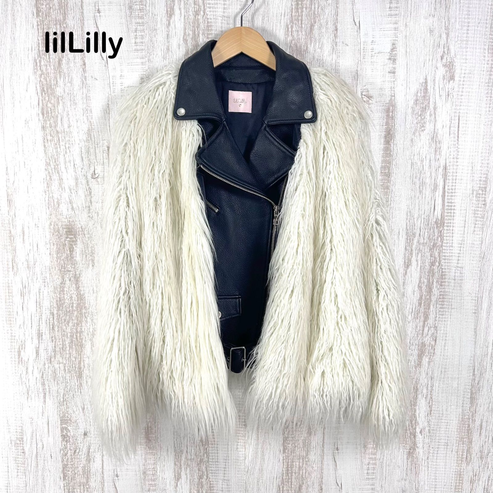 lilLilly リルリリー フェイクファー ドッキング ライダースジャケット ブラック ホワイト レディース アウター
