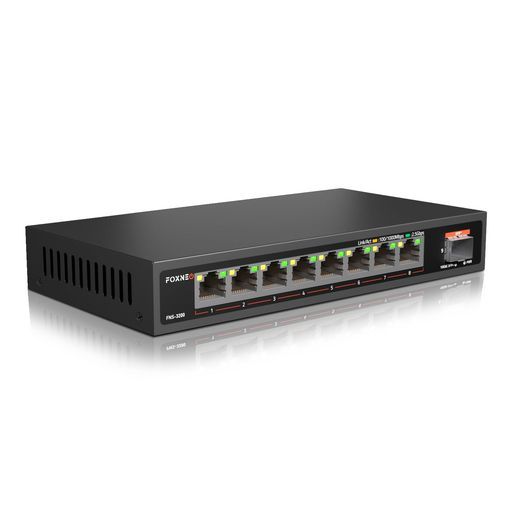 FOXNEO2.5gbpsスイッチングハブ9ポート(8x2.5GRJ45と1x10GSFP+)搭載、個人や家庭向けのスイッチングハブ静音ファンレス設計デスクトップや壁掛け設置可能金属筐体プラグアンドプレイアンマネー…