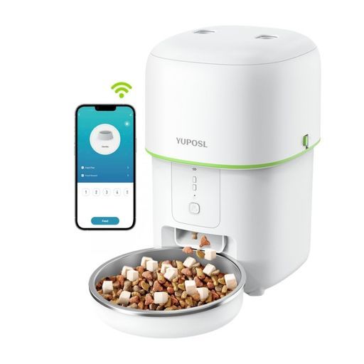 Yuposl自動給餌器5GWiFiスマホ遠隔操作音声録音定時定量自動餌やり機2L容量2WAY給電手動給餌猫中小型犬用ステンレス製ボウルお手入れ簡単犬用ペット給餌器アプリ対応留守も安心