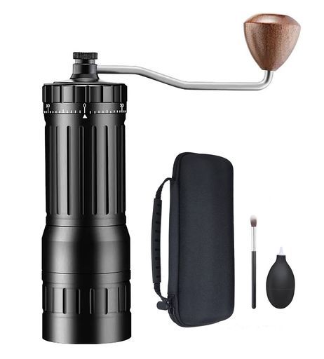 OneBean手挽きコーヒーミル無限Z手動式大規格の七軸ステンレス臼全金属30g-40g外部粗さ調整機能清掃しやすいコーヒーグラインダー携帯便利のバッグ付き省力均一coffeegrinder(無限Z-7角ブラック)