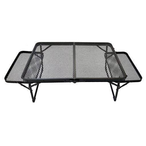 OUTDOORSHINアイアンメッシュミニテーブルサイドテーブル付き拡張可能焚き火耐熱テーブル一体型折りたたみ机軽量コンパクトキャンプアウトドア