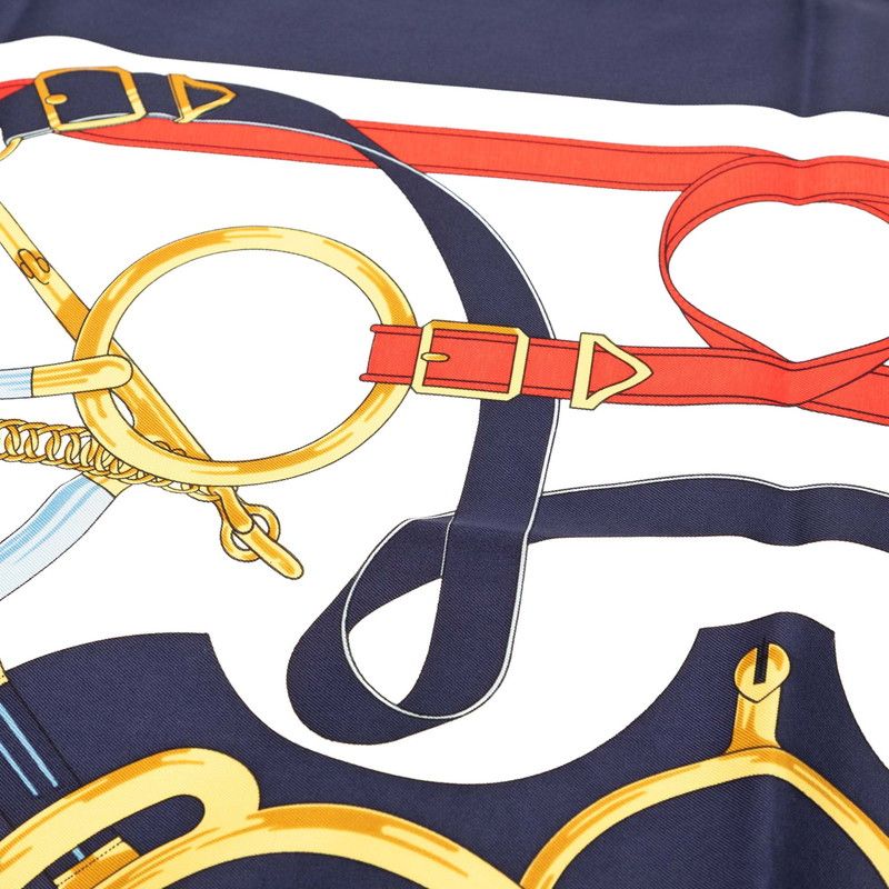 エルメス カレ90 Eperon d'or 黄金の拍車 スカーフ ネイビー マルチ