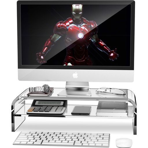 AboveTek2段アクリルモニタースタンド|ディスプレイ台|クリア|在宅ワーク用|48x22*14cm|キーボード収納|iMacノートパソコンプリンター対応|省スペース|姿勢改善|目線アップ|安定性|
