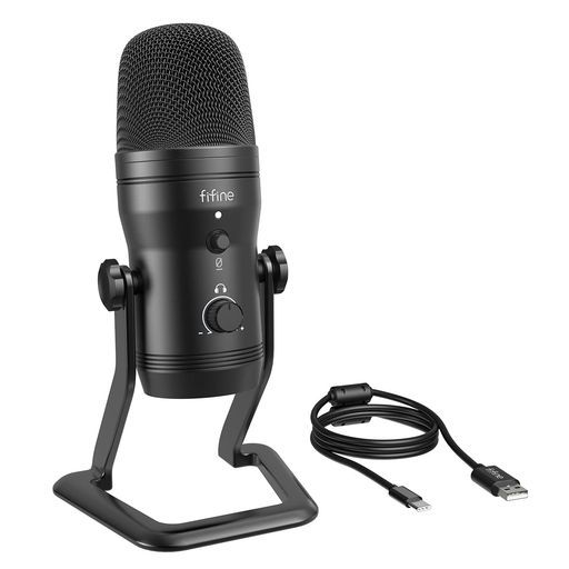 FIFINEUSBマイクコンデンサーマイクステレオレコーディングマイクミュートボタンと音声モニター可能な3.5mmイヤホン端子付き極性調整可能パソコン録音ゲーム実況ライブ配信SkypeDiscordZoomPCW…