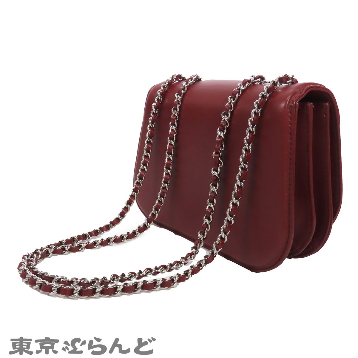 シャネル CHANEL ブレイド チェーンバッグ バーガンディ シルバー金具 