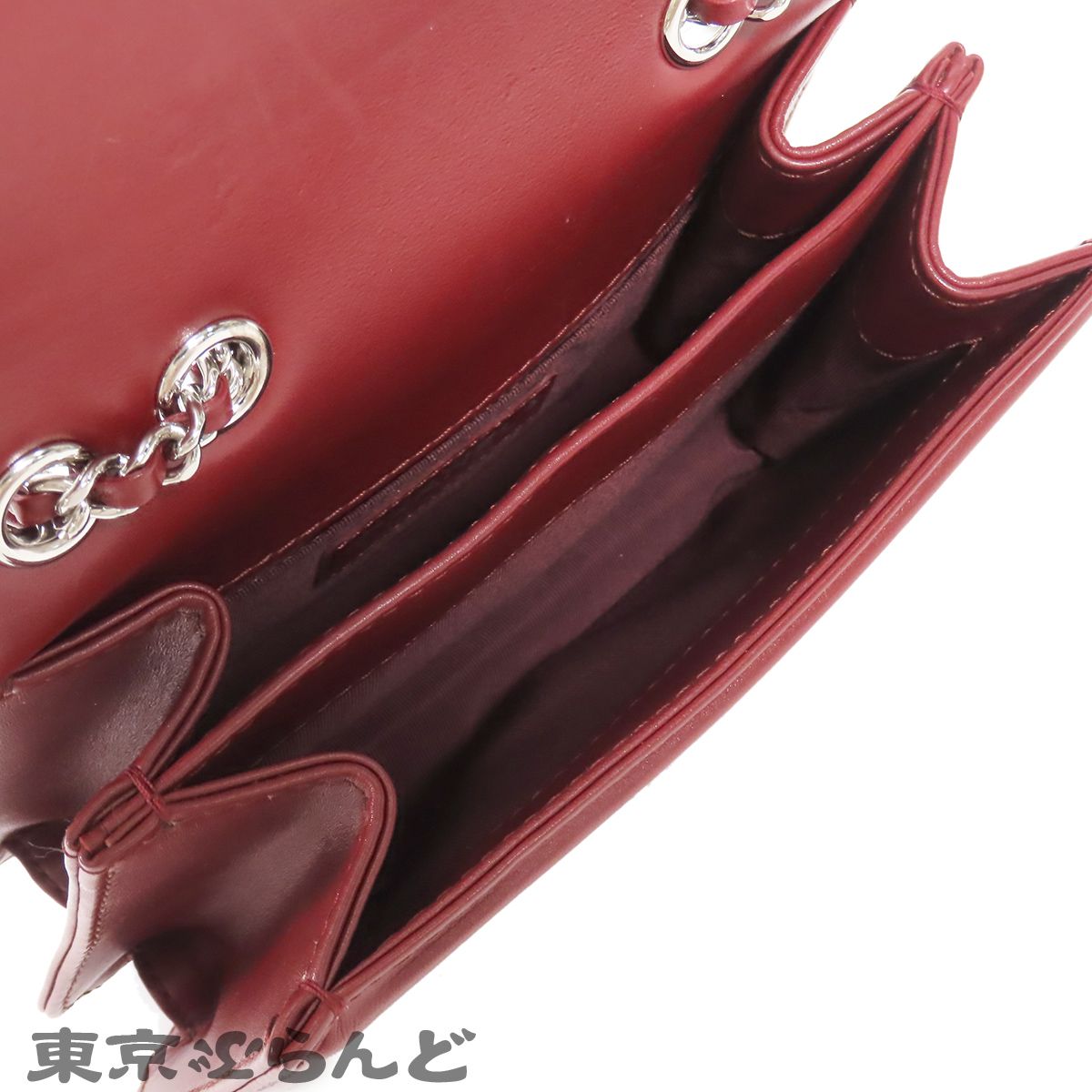 シャネル CHANEL ブレイド チェーンバッグ バーガンディ シルバー金具 