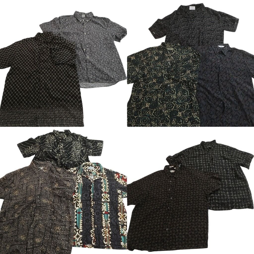 古着卸 まとめ売り 総柄 半袖シャツ 10枚セット (メンズ Ｍ /Ｌ ) プルオーバー ハイビスカス マルチカラー NA4197 1円スタート