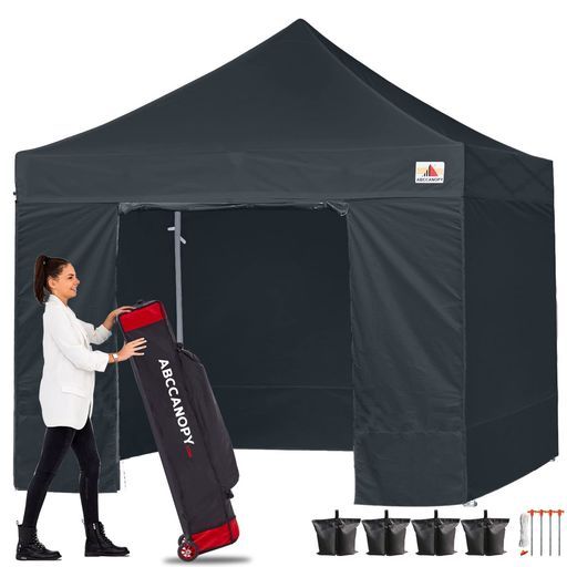 ABCCANOPYタープテント3mx3m2.5mx2.5m横幕4枚(サイドシート3枚ドアシート1枚付き)大型テント6-8人用タープテント日除けタープ遮光遮熱ワンタッチテントてんとテントタープ3段階調節丈夫
