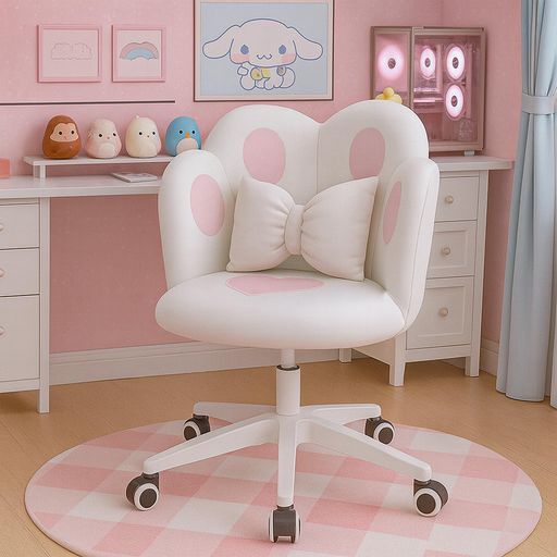 laiqianleオフィスチェアデスクチェアおしゃれ360度回転イス座面昇降腰クッション付きパソコンチェアキャスター付きテレワークホームオフィス勉強(ホワイト)
