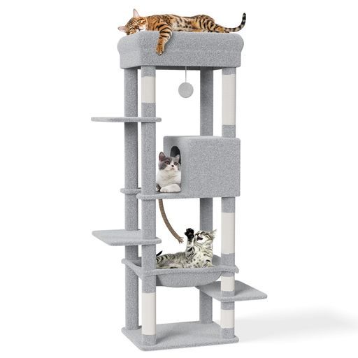 [CozyMeow]キャットタワースリム据え置きハンモックキャットハウス大型猫用つめとぎ猫キャットウォーク爪とぎ多頭飼い人気猫タワーキャットステップおしゃれかわいいねこキャットタワ…