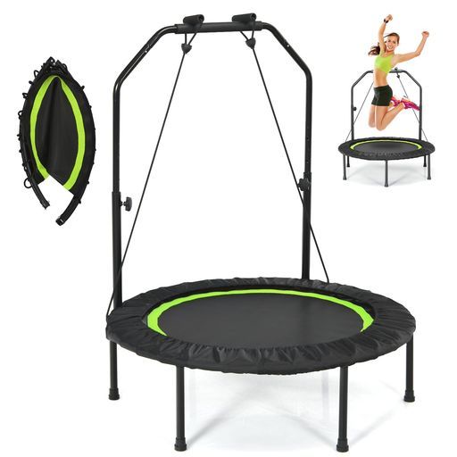 GYMAXトランポリン大人用子供用手摺付き大型直径102cm耐荷重150kg6本脚安全ゴムバンド式とらんほりん折りたたみ式多機能トレーニングダイエットポンポリン体操エクササイズストレス解消…