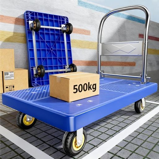 Korekaou台車折り畳み軽量静音平台車下部鋼管補強耐荷重500KG運搬商業家庭倉庫物流輸送手押し台車コンパクト持ち運び便利固定ロープ付き(ブルー90x60cm500kg)