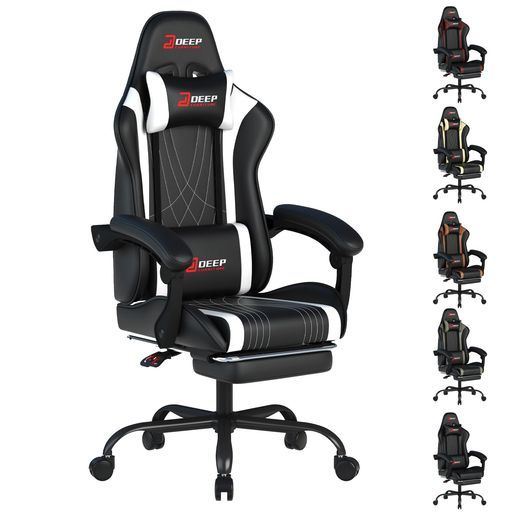 DEEPfurnitureゲームチェアフットレスト付きオフィスチェアゲーミングチェア連動アームレストオフィスデスクチェアゲーム専用チェアeスポーツライフ家庭用アイテム(1001G-ホワイト)