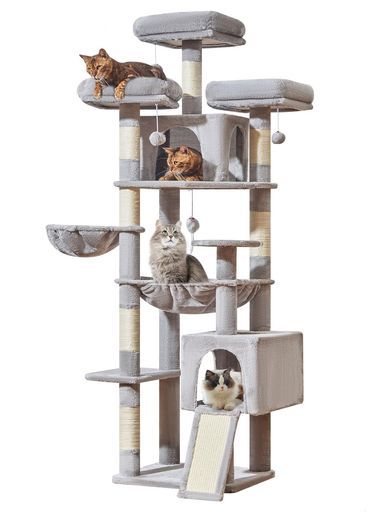 Taoqimiaoキャットタワー高さ約193cm据え置き型大型猫用多頭飼い省スペース天井突っ張り防倾倒装置運動不足解消高い安定性天然麻紐の猫の爪とぎボードスクラッチボ-ド付き特大メタルハン…