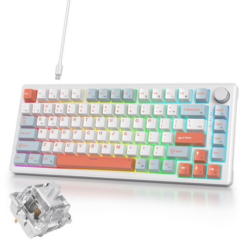 Ussixchareブルーメカニカルキーボード有線|キーボードゲーミング|ボリュームノブ搭載|ゲーミングキーボード75%カスタム|ガスケットマウント構造・RGBバックライト・ソフトウェア対応|Cherry
