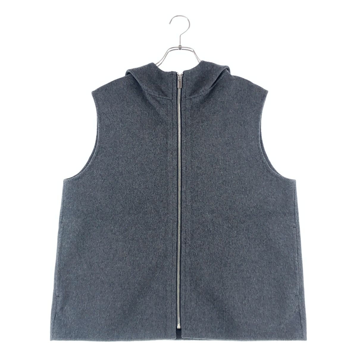 【美品】 theory / セオリー | 2024AW | NEW DIVIDE GC HOOD ZIP VEST / ウール カシミヤ フーデッド ジップアップベスト | L | チャコールグレー | レディース