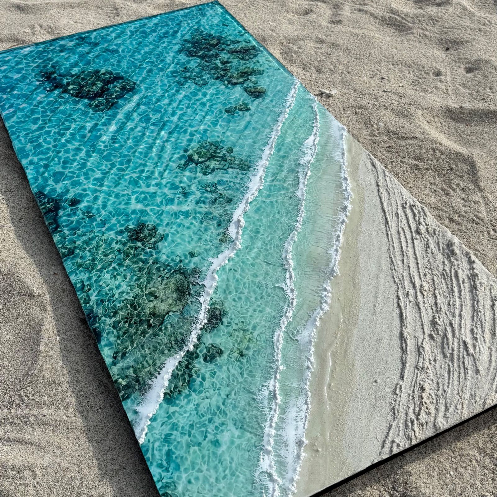 <傾斜厚盛りボード　1m特大ボード> 超立体 沖縄の海 レジンアートボード　美ら海　オーシャンアート　N944