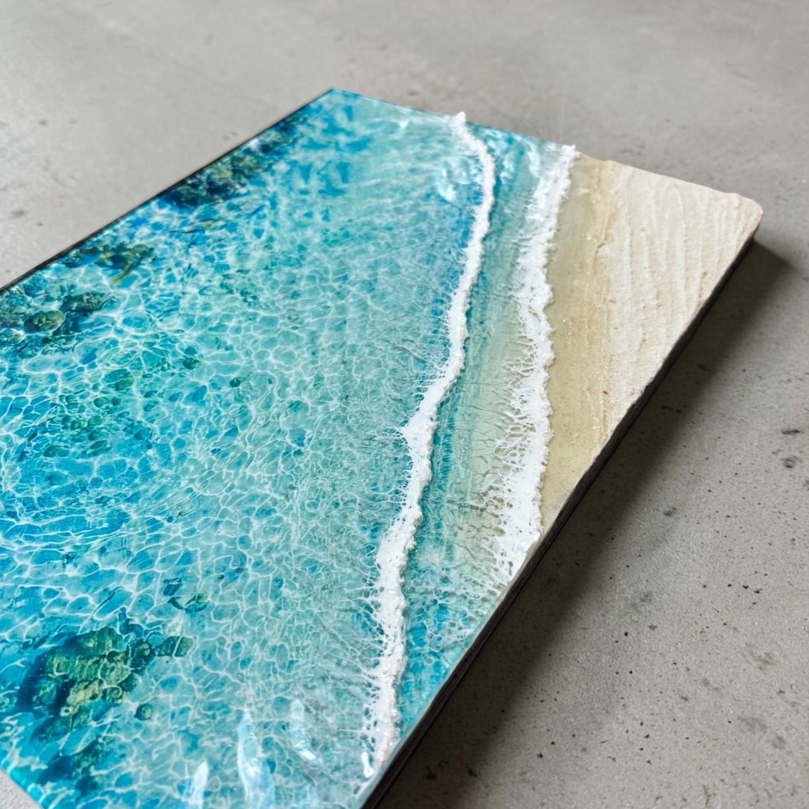 <傾斜厚盛りボード　美ら海> 超立体 沖縄の海 レジンアートボード　美ら海　オーシャンアート　N946