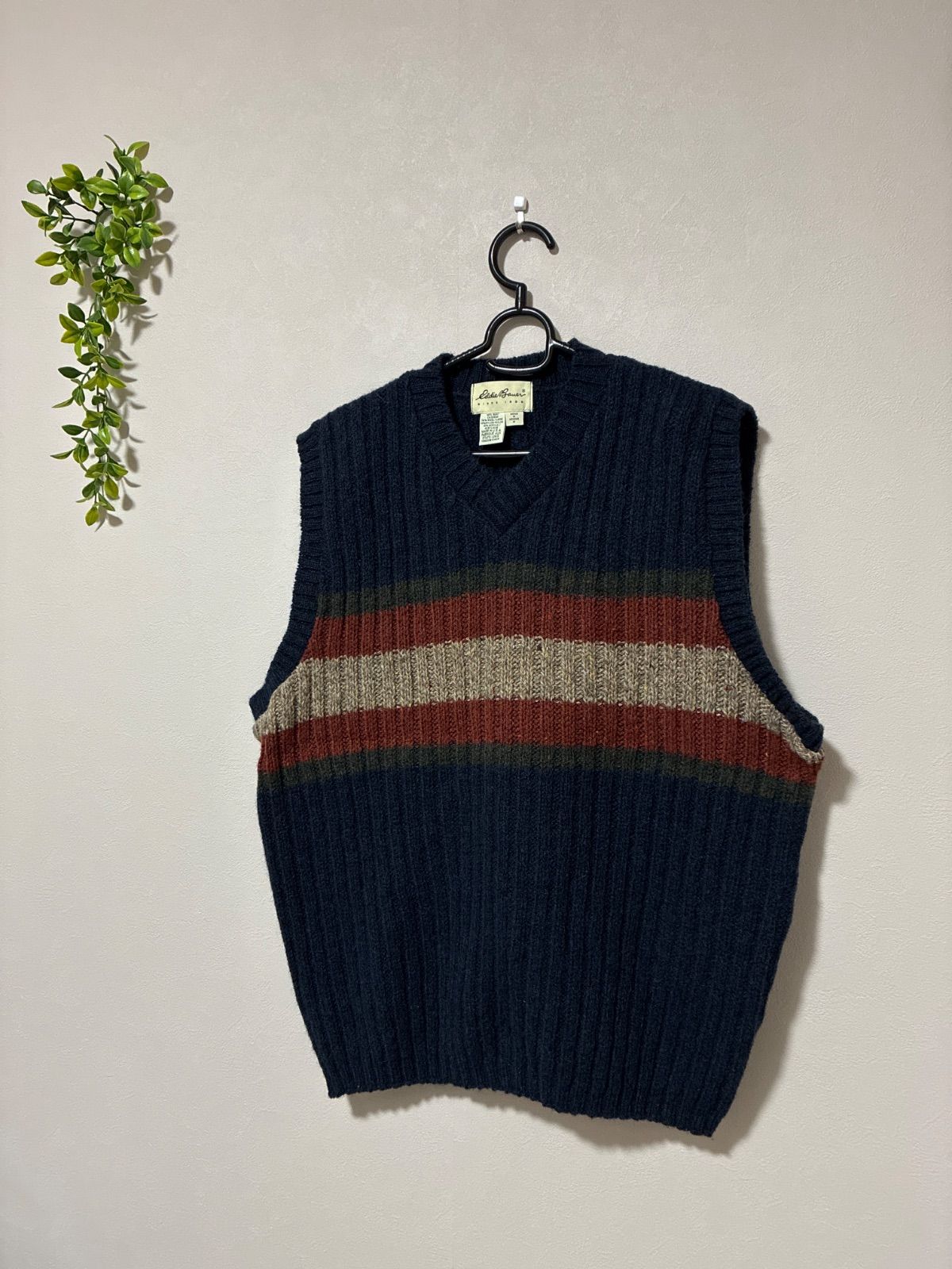 超レア 名作 スペシャル 92年製 稀少XL エディーバウアー ニット ベスト 90s USA Eddie Bauer エディーバウアー ネイティブ柄 ショールカラー