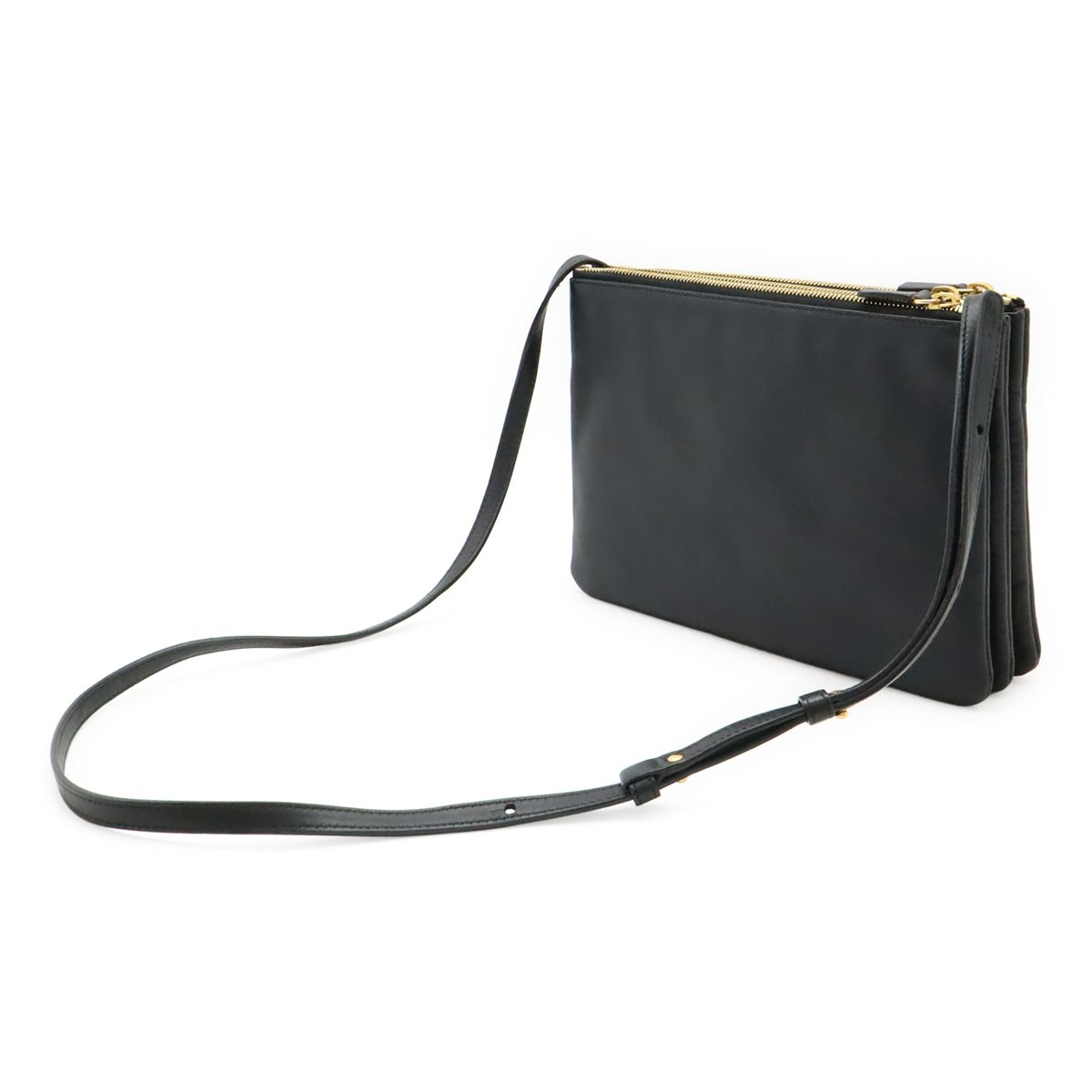 CELINE セリーヌ トリオ ラージ ショルダーバッグ ポシェット 斜め掛け ポーチ レザー ブラック 黒 ゴールド金具 171453 CELINE セリーヌ トリオ ラージ ショルダーバッグ ポシェット 斜め掛け