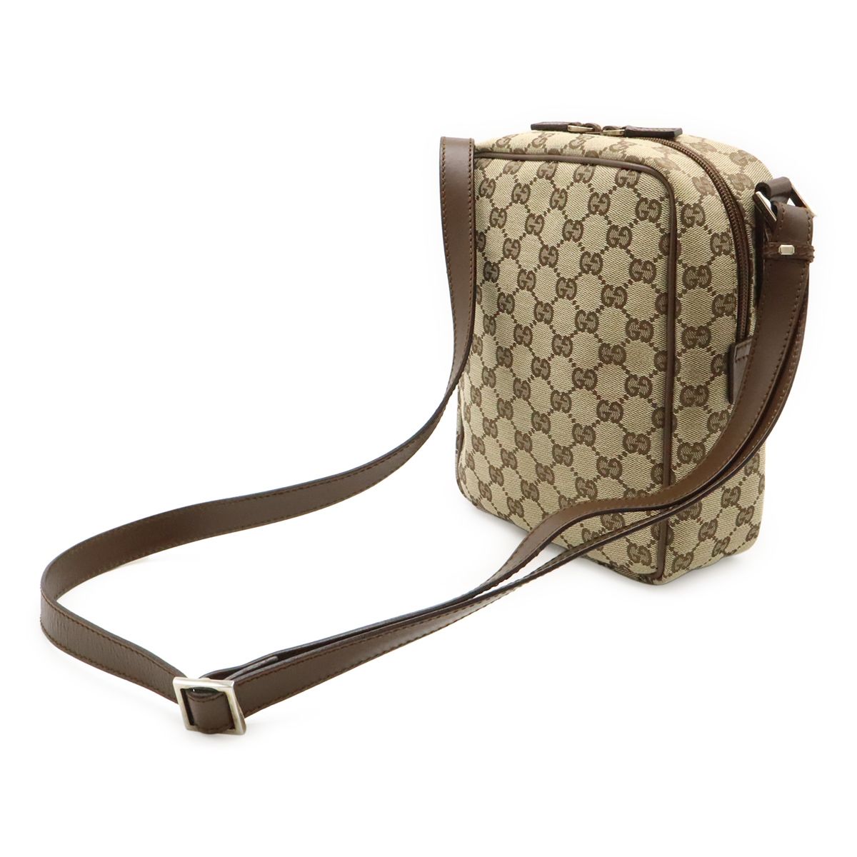 GUCCI グッチ GGキャンバス ショルダーバッグ ポシェット 斜め掛け レザー カーキベージュ ダークブラウン 茶 シルバー金具 03136 GUCCI（グッチ） ブリー GGキャンバス ショルダーバッグ ポシェット