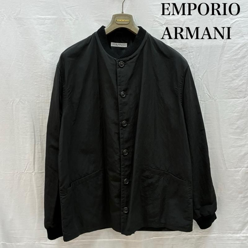 ​【最高級】エンポリオアルマーニ ナイロンハーフコート イタリア製 黒 90s エンポリオアルマーニ バンドカラー リブ ナイロン ジャケット ハーフ