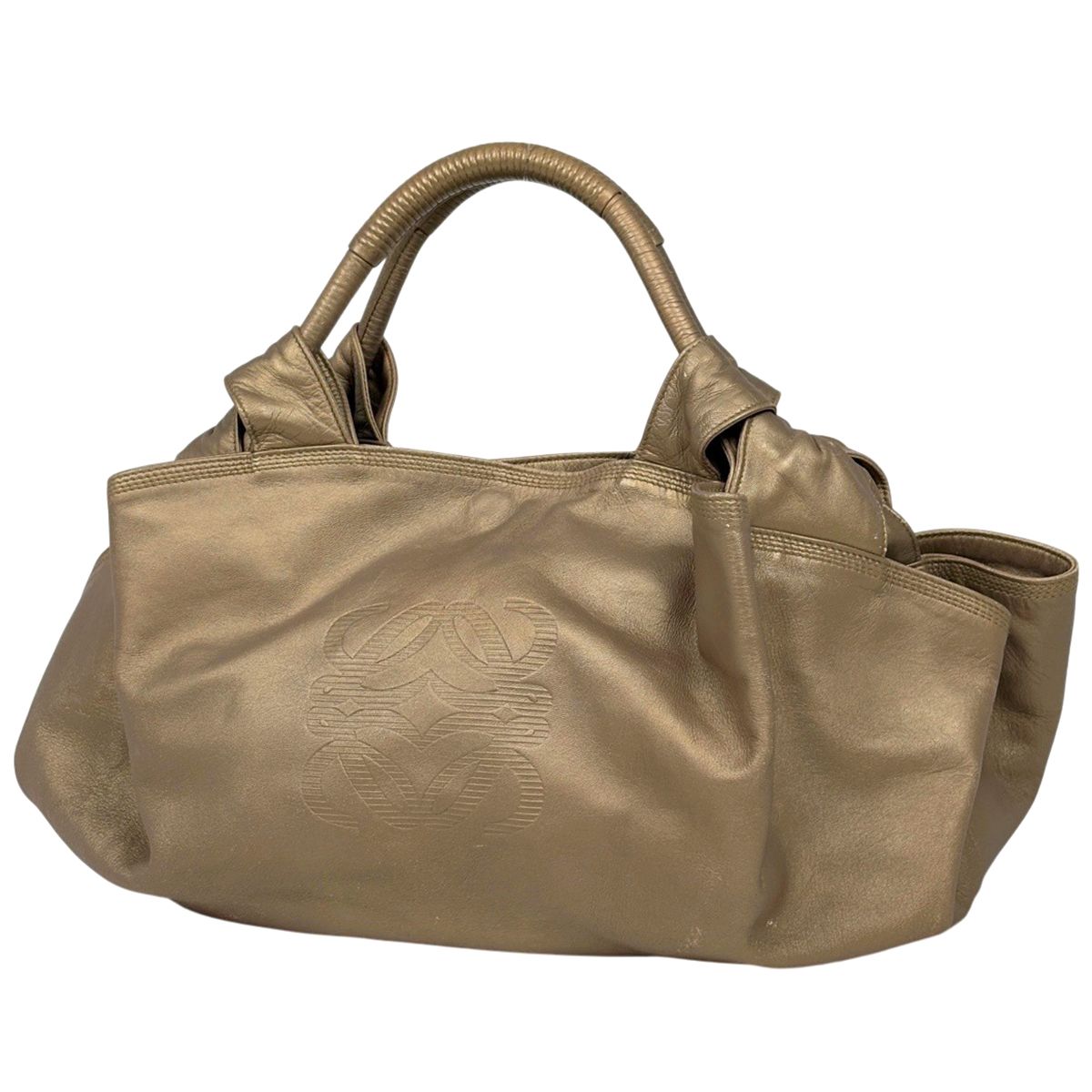 ロエベ LOEWE ナッパアイレ アナグラム ハンドバッグ レザー ゴールド