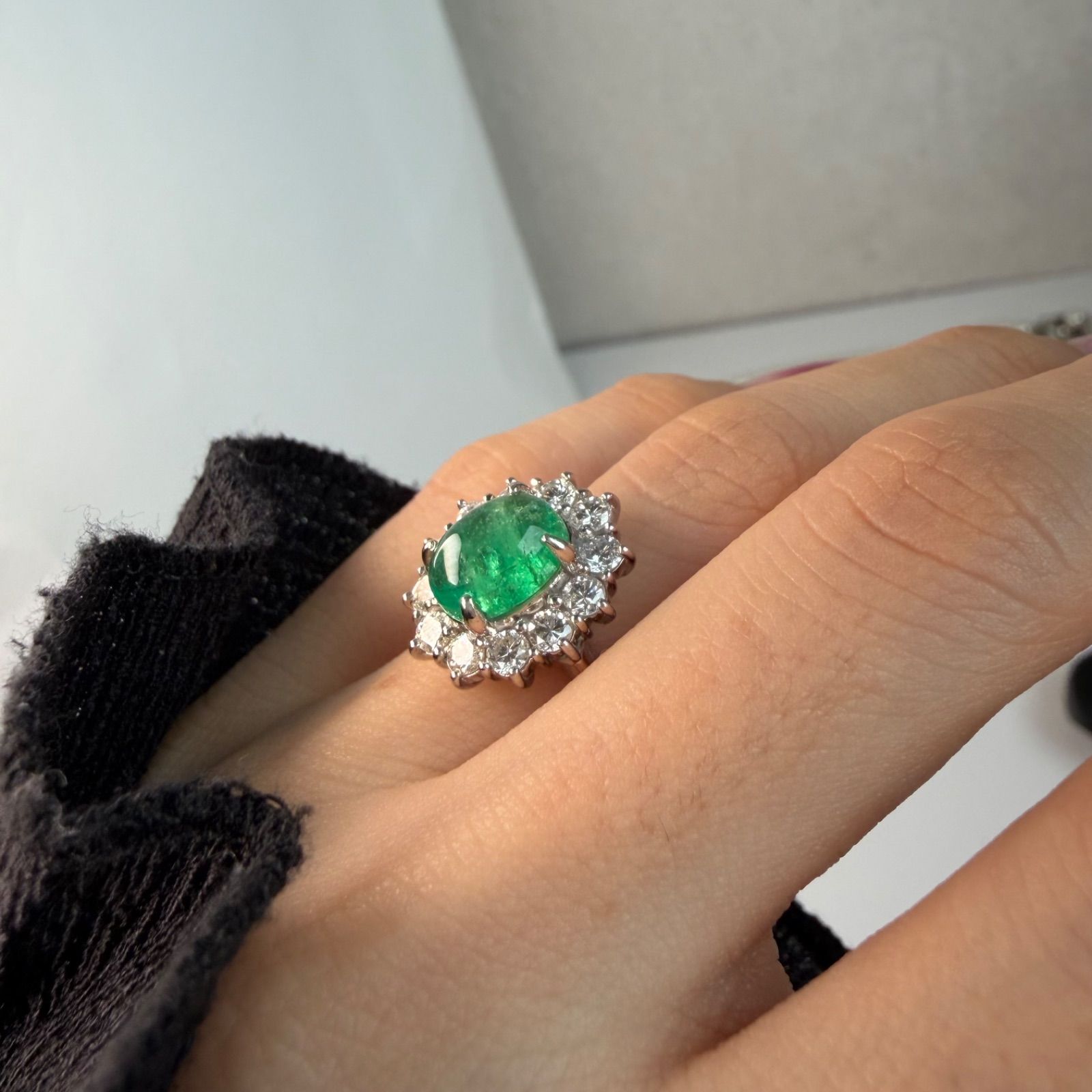 極上2.03ct】天然エメラルド ダイヤモンドリング Pt900 鑑別書付 11号