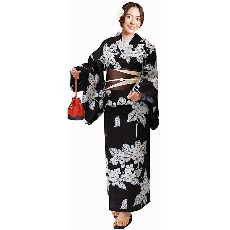 【新品】 [Aletta domani] 浴衣 レディース 2点セット 浴衣帯 セット 半幅帯 リバーシブル 綿100％ 古典柄 花火大会 紫陽花 グレージュ 0