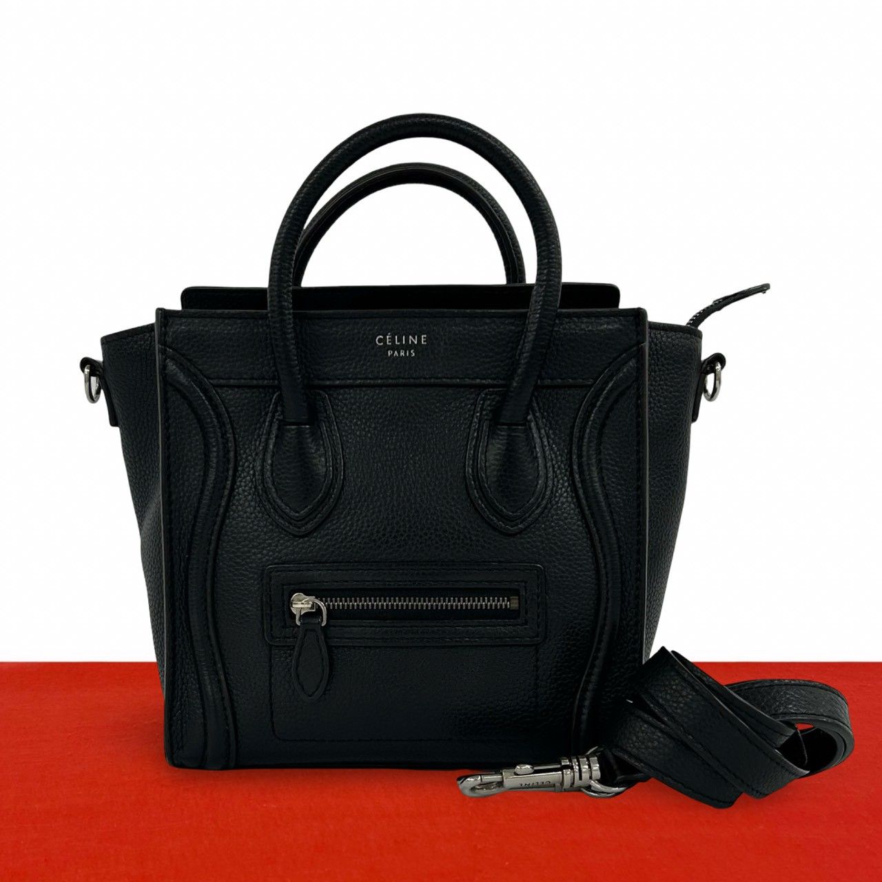 ほぼ未使用 袋付き CELINE セリーヌ ラゲージ ナノショッパー レザー