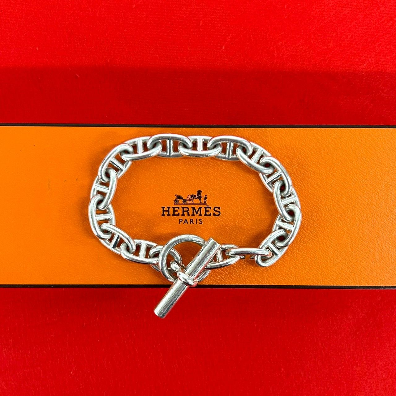極 美品 箱付き HERMES エルメス シェーヌダンクル MM 16コマ シルバー 