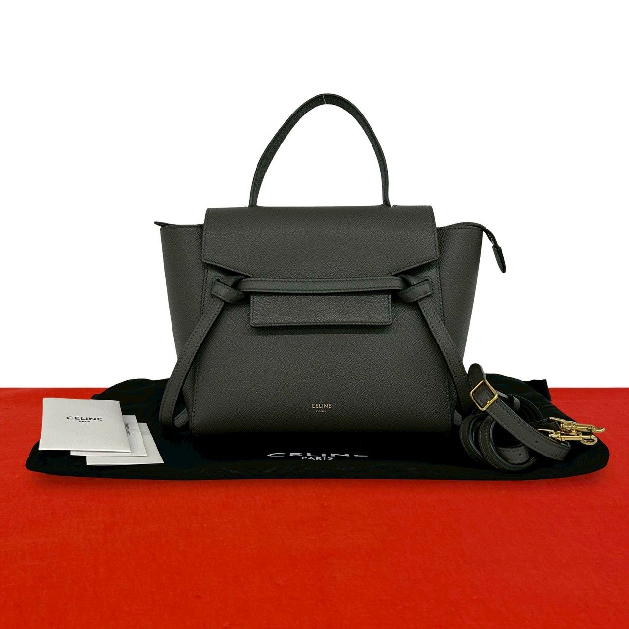 ほぼ未使用 袋付き CELINE セリーヌ ベルトバッグ ナノ レザー 本革 