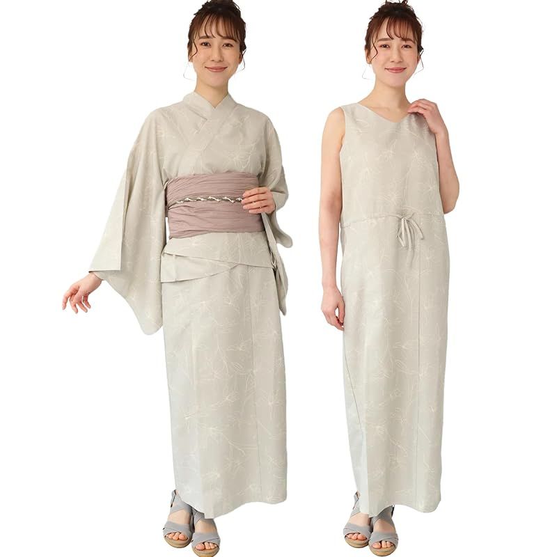 【新品】 [ON NISHIKI] 2WAY浴衣3点セット 吸湿速乾 ワンピース セパレート レディース 大人用 兵児帯 フリーサイズ 簡単着付け 花火大会 (ﾊﾟｰﾙｸﾞﾚｰにｱｲﾘｽ-2A/KWW001) 0