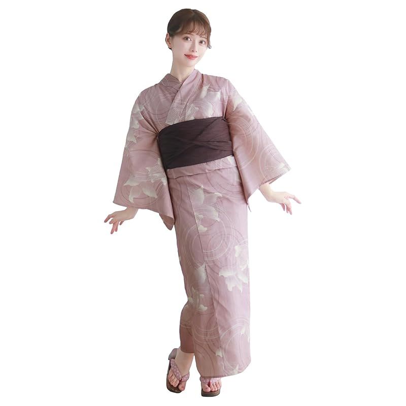 【新品】 [KYOETSU] [キョウエツ] 浴衣セット 変わり織 生成り 6点セット(浴衣、兵児帯、肌着、下駄、腰紐) レディース F (4.薄紅の金魚, フリーサイズ) 0