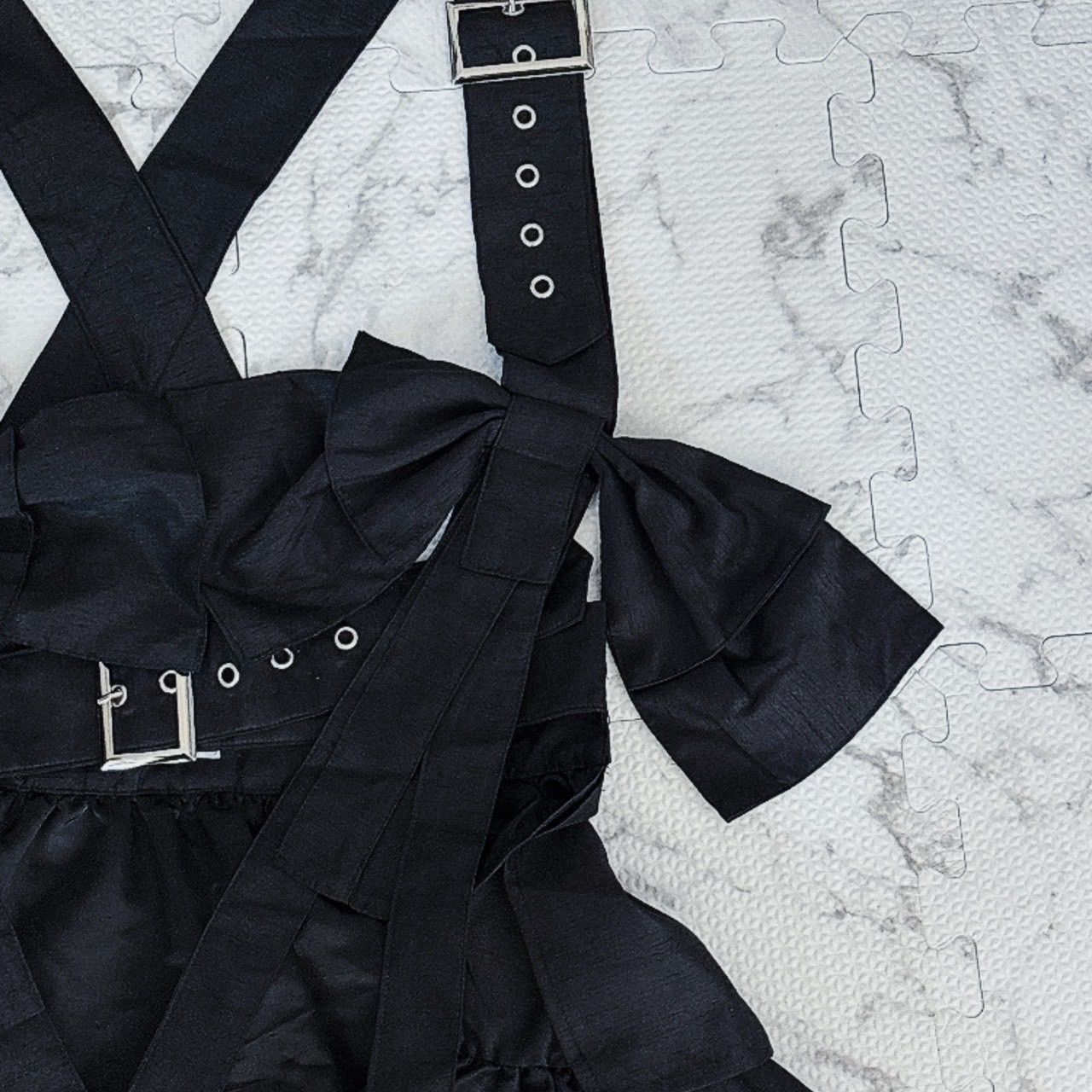 【期間限定値下げ】HEIHEI リボンハーネスサスペンダー 黒 HEIHEI ヘイヘイ リボンハーネス ribbon vest フリル サスペンダー