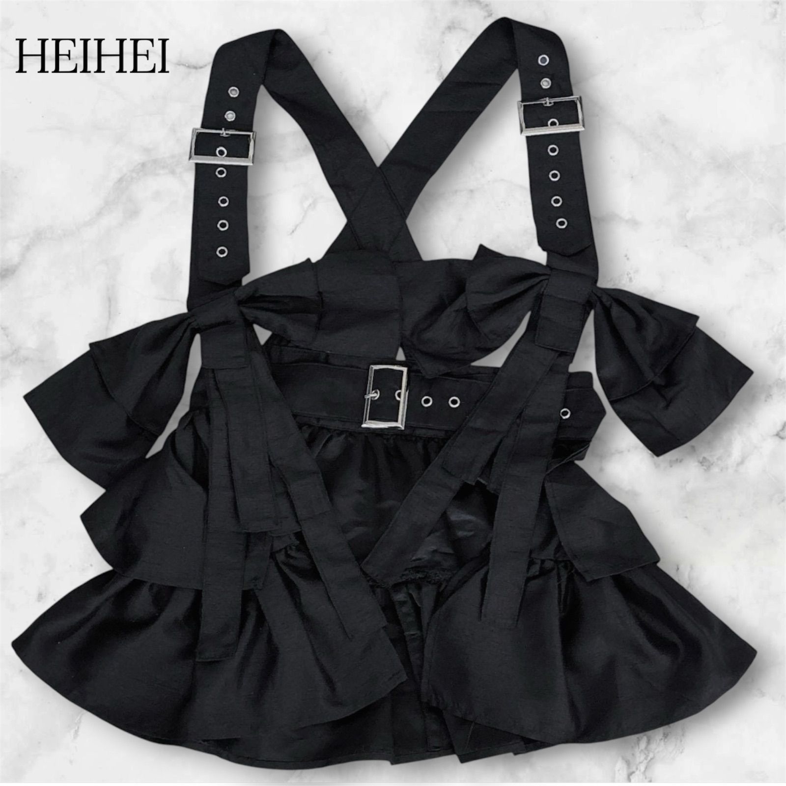 HEIHEI ヘイヘイ リボンハーネス ribbon vest フリル サスペンダー