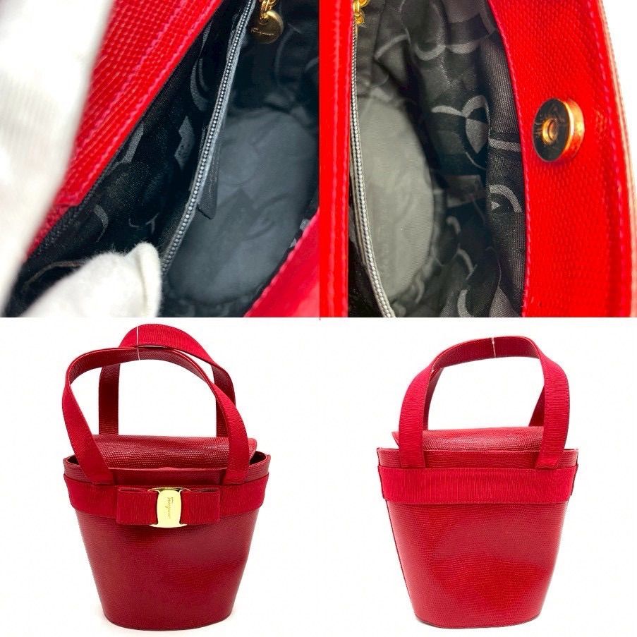 SalvatoreFerragamo ヴァラリボン バケツ型ハンドバッグ 赤 希少カラー Salvatore Ferragamo フェラガモ ヴァラリボン