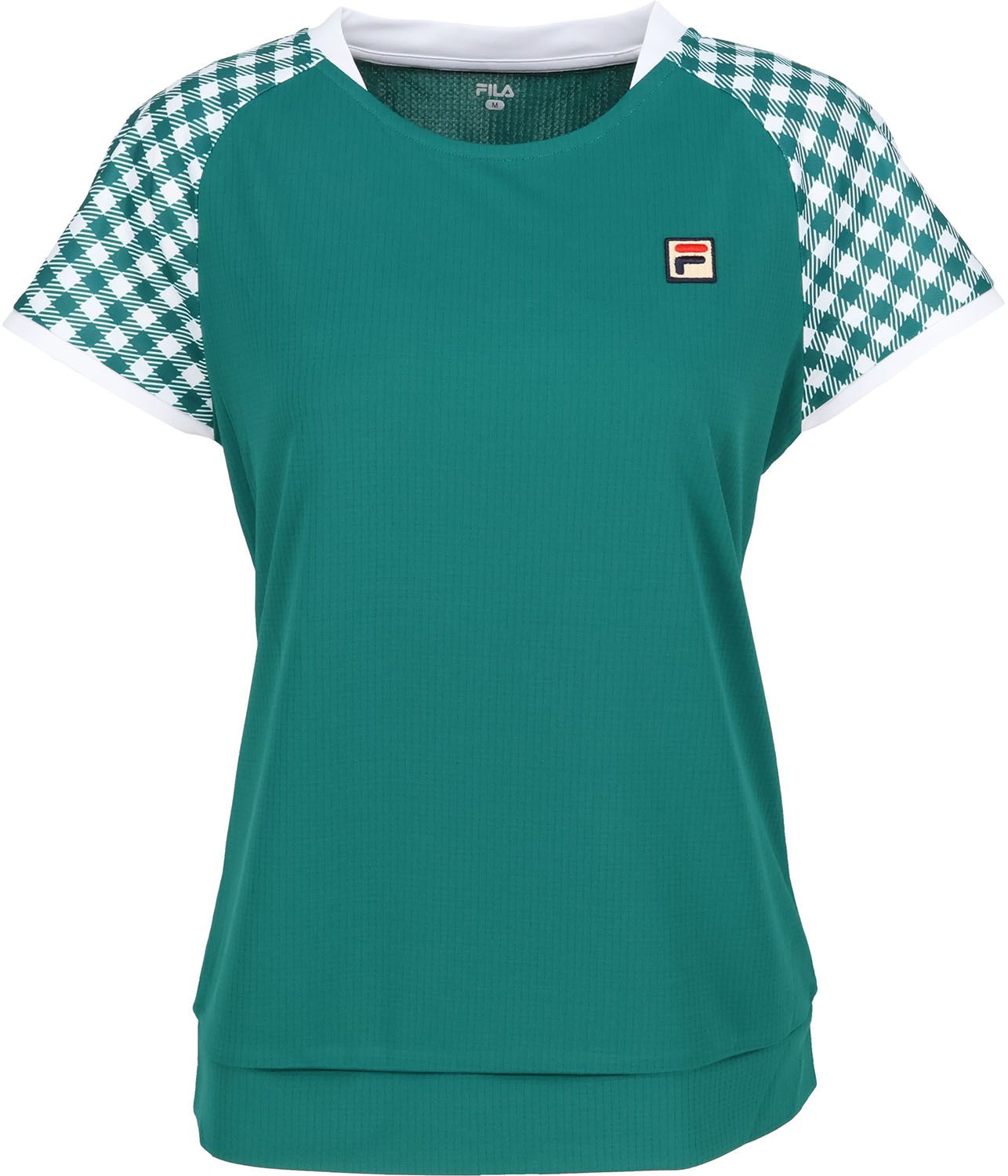 フィラ FILA テニス ゲームシャツ レディース ウィメンズ 女性 テニスウェア Tシャツ トップス メッシュ フレア袖 吸水 速乾 UVカット 汗染み防止 ギンガムチェック 涼しい CZ6SGW014 PK0 ピンク